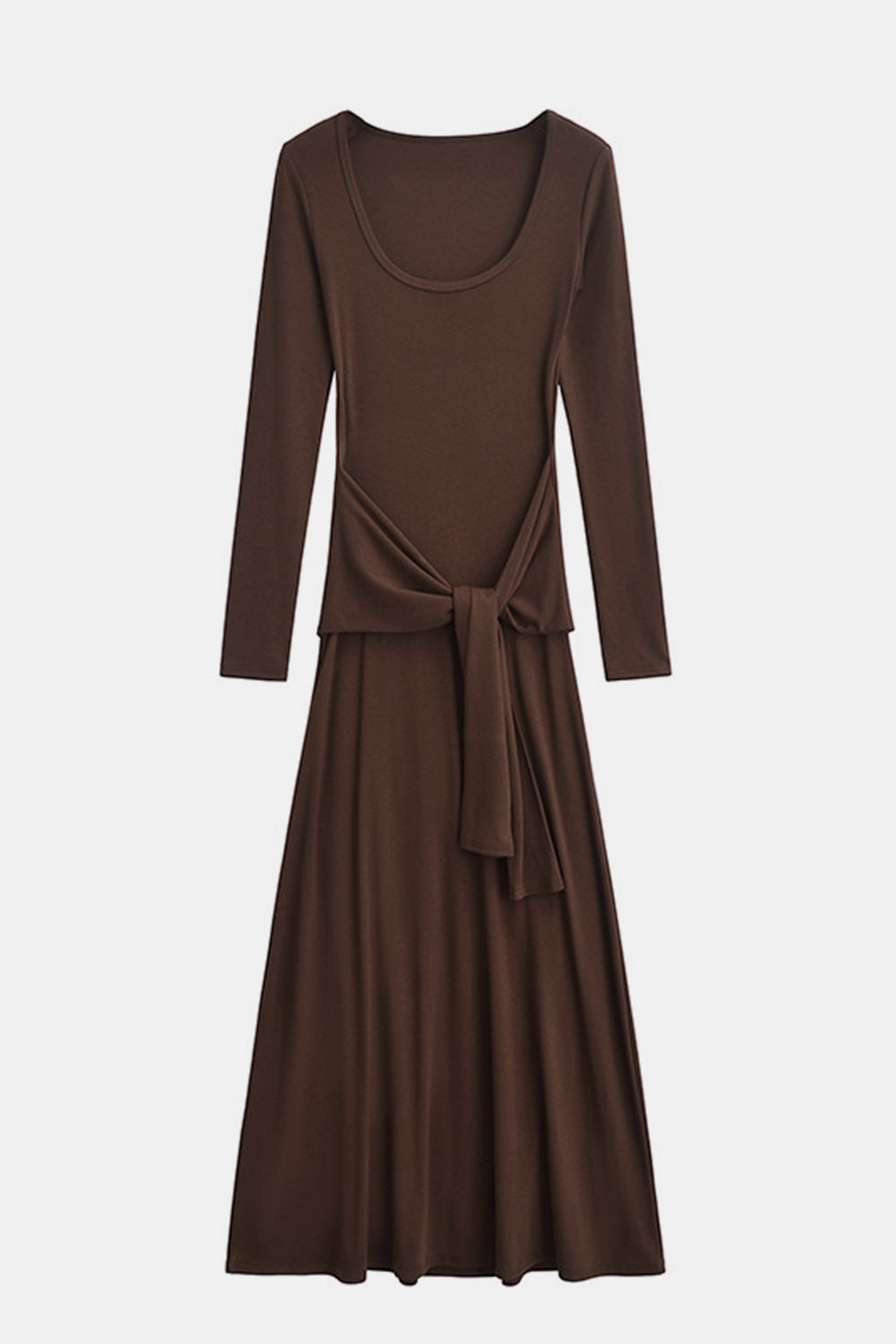 Tied Scoop Neck Long Sleeve Maxi Dress