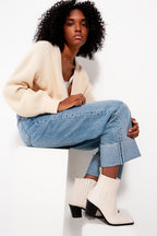 Cardigan with Long Sleeves and Diamante Button Detail in Cream