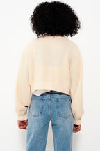 Cardigan with Long Sleeves and Diamante Button Detail in Cream