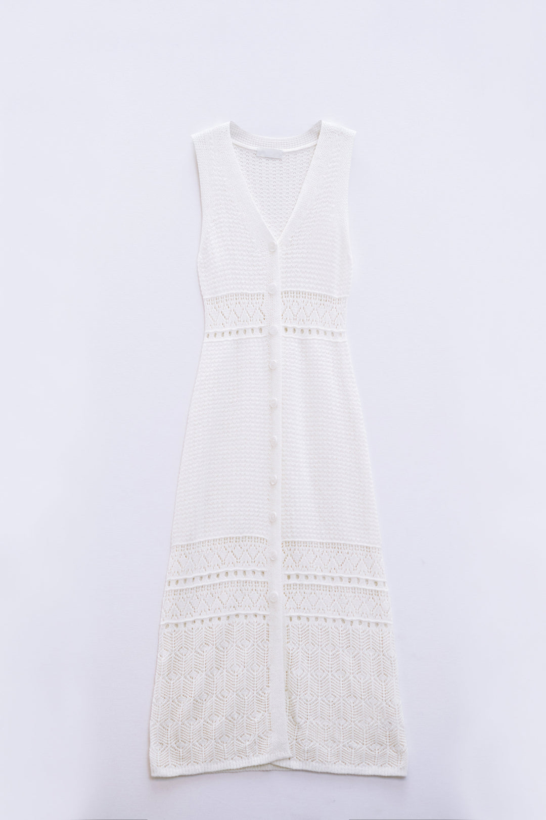 Crochet Maxi Vest with Button Closure in White