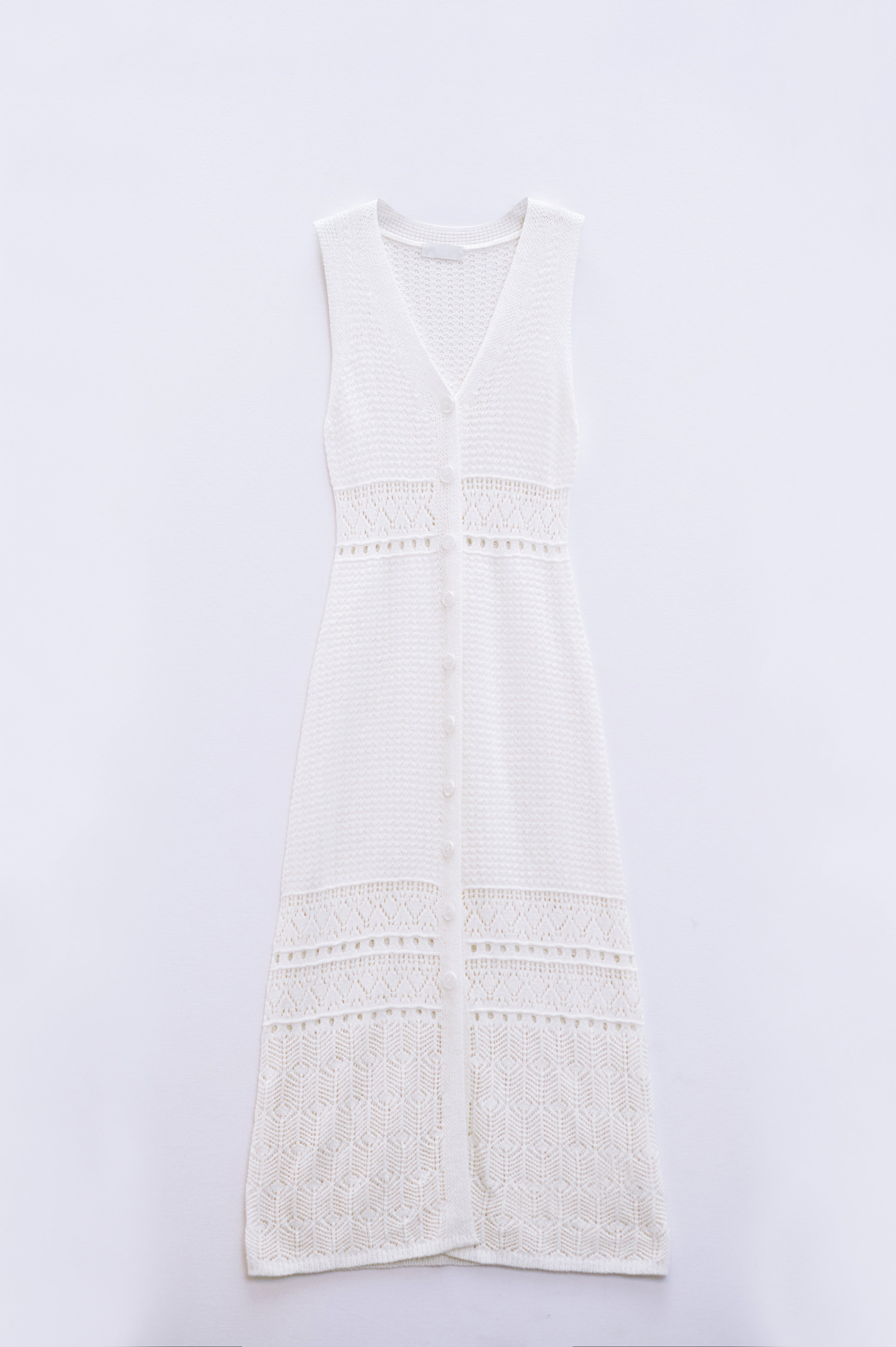 Crochet Maxi Vest with Button Closure in White
