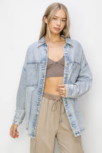 Acid Light Button Up Long Sleeve Shacket