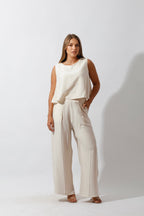 Sleeveless Tank Top & Wide Leg Pants Lounge Set Off White