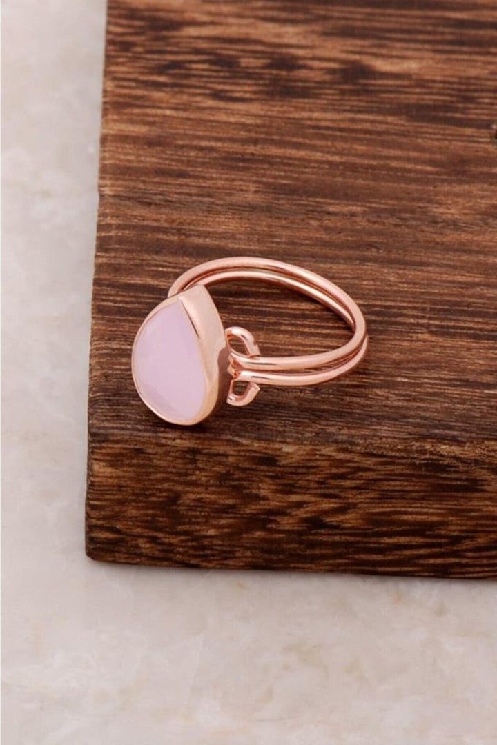 Rose Silver Ring with Pink Quartz Stone