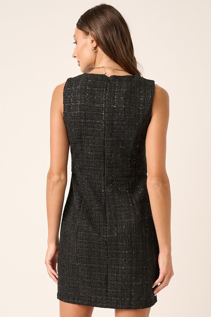 Black Tweed Sleeveless Mini Dress