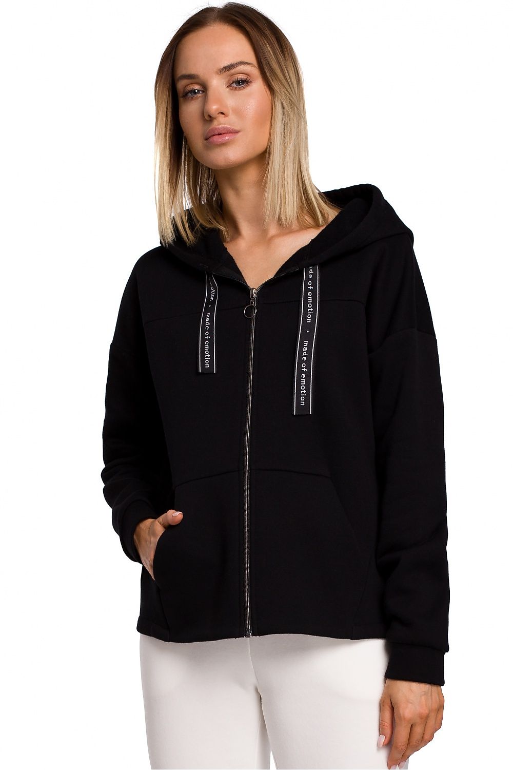 Black Oversized Hooded Sweatshirt with Zipper