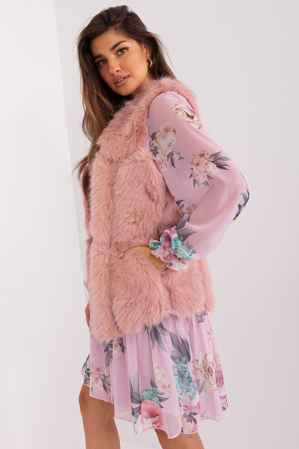 Faux Fur Vest Jacket Blush Pink