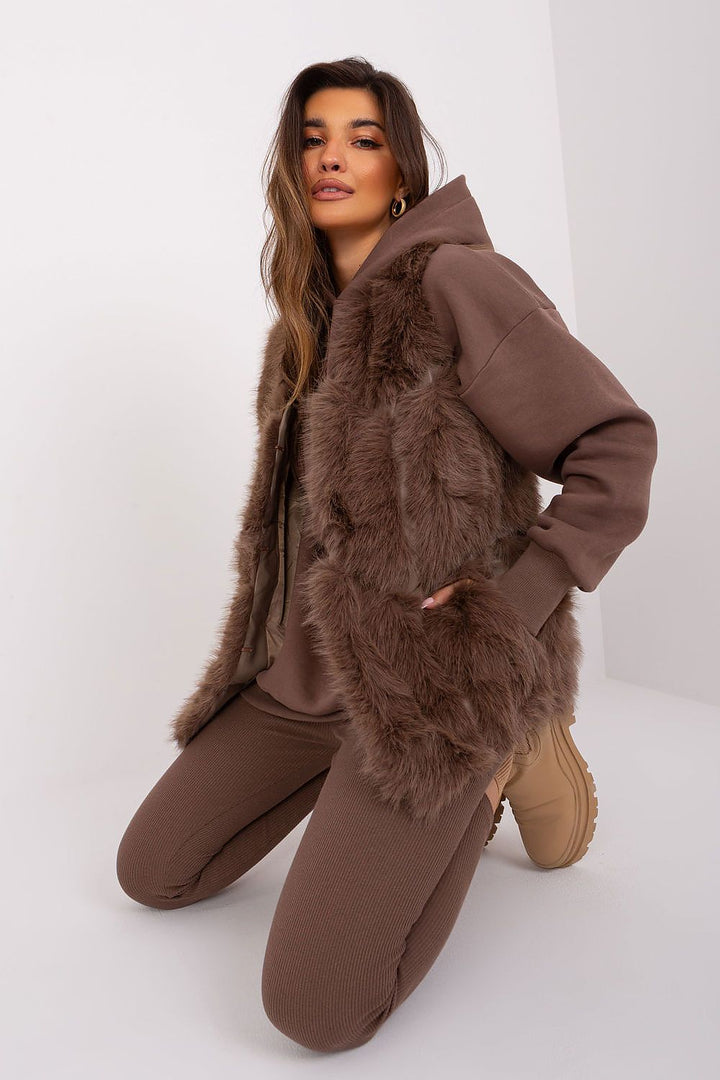 Faux Fur Vest Jacket Brown