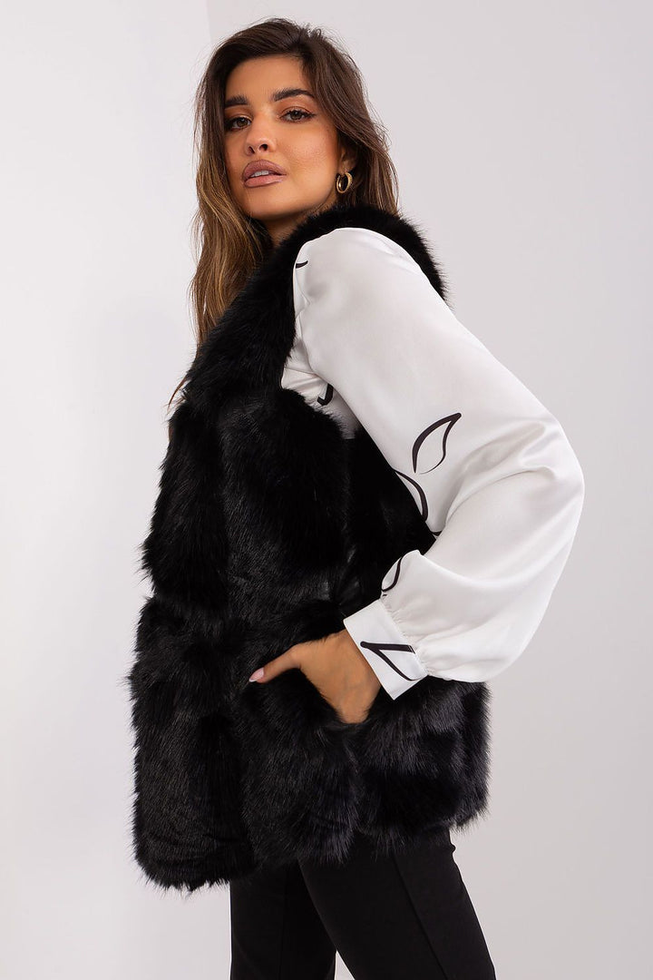 Faux Fur Vest Jacket Black