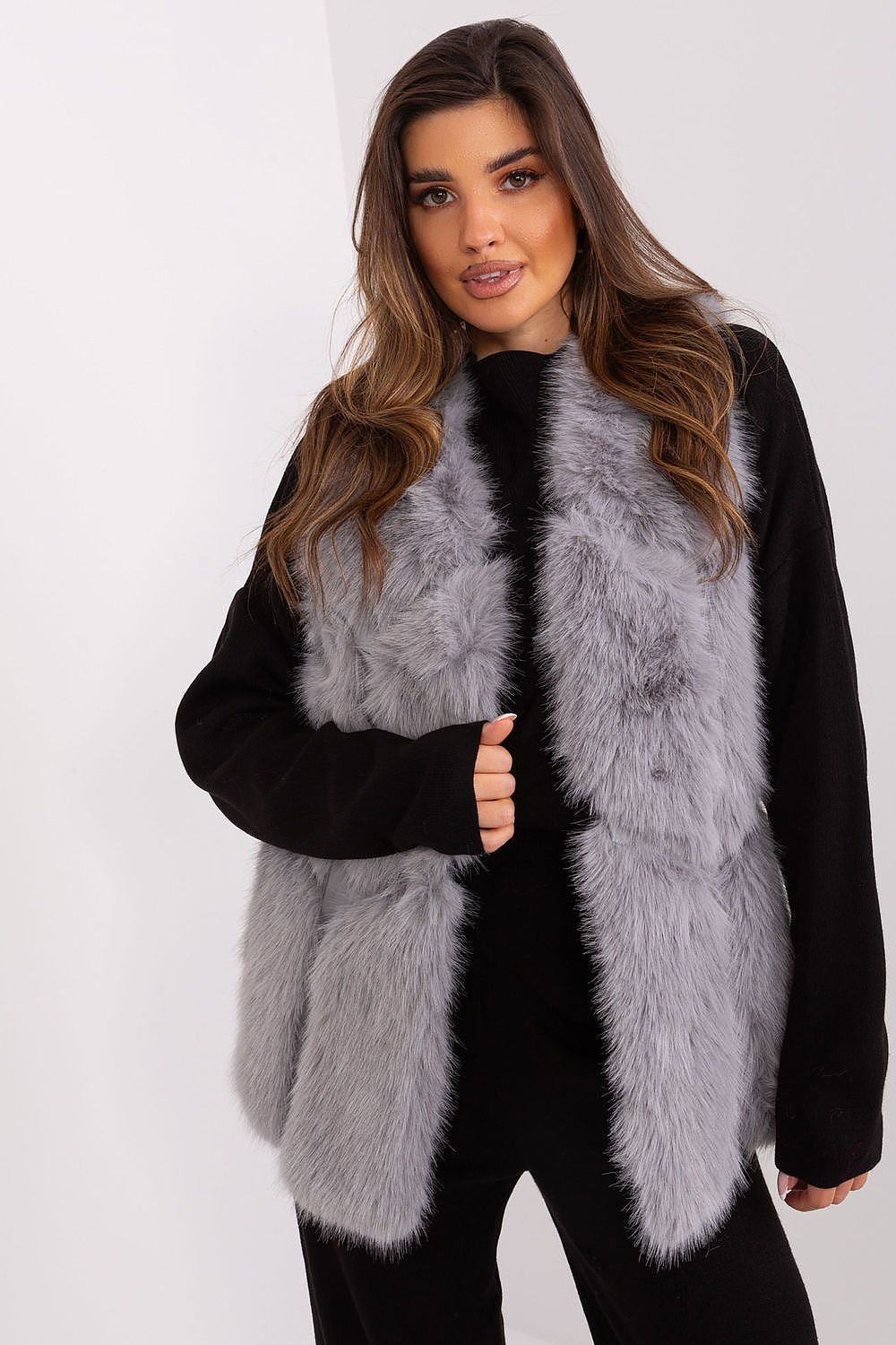 Faux Fur Vest Jacket Light Grey