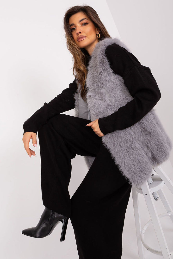 Faux Fur Vest Jacket Light Grey