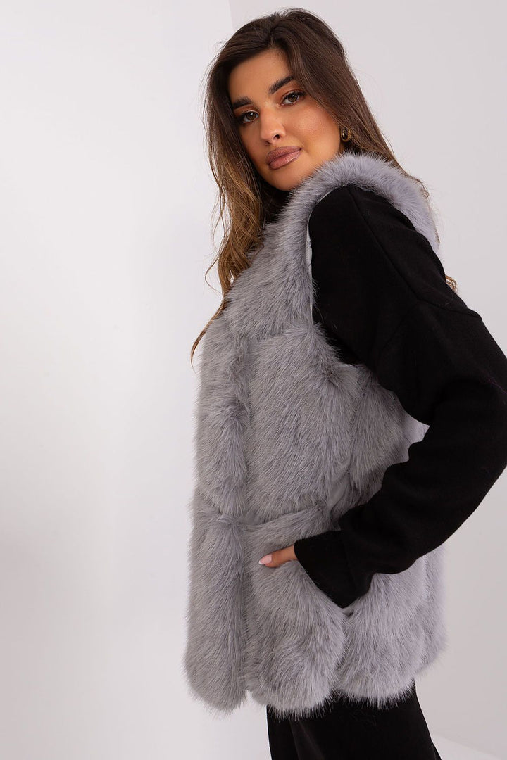 Faux Fur Vest Jacket Light Grey