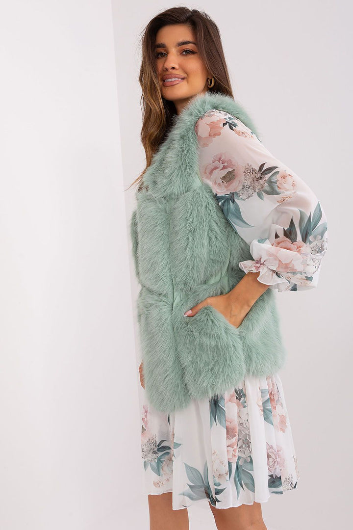 Faux Fur Vest Jacket Light Green