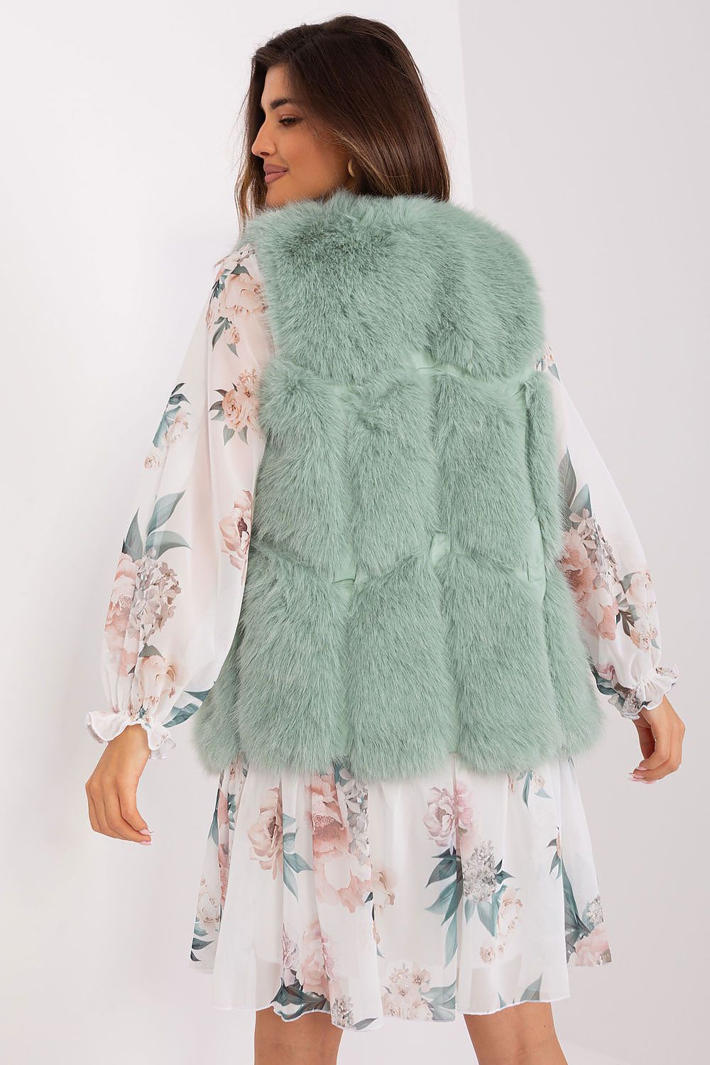 Faux Fur Vest Jacket Light Green