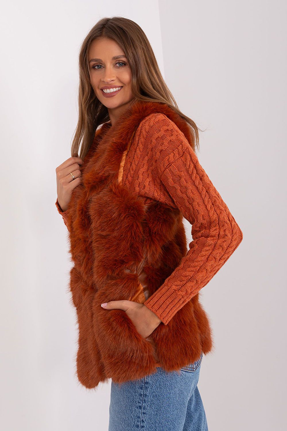 Faux Fur Vest Jacket Orange