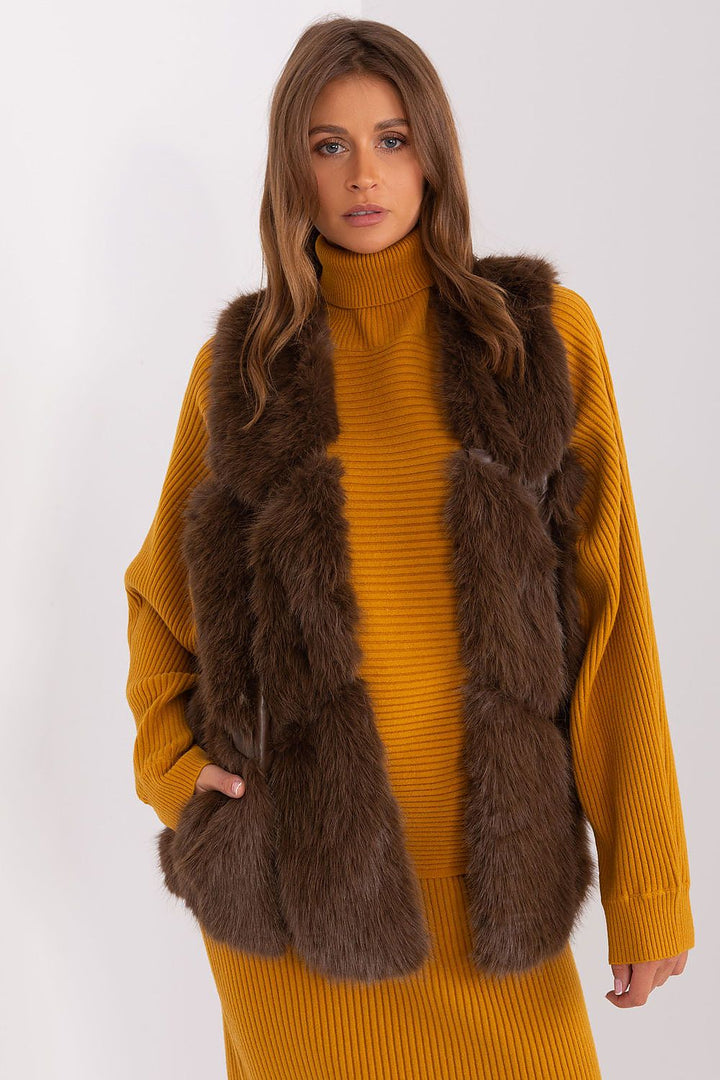 Faux Fur Vest Jacket Dark Brown