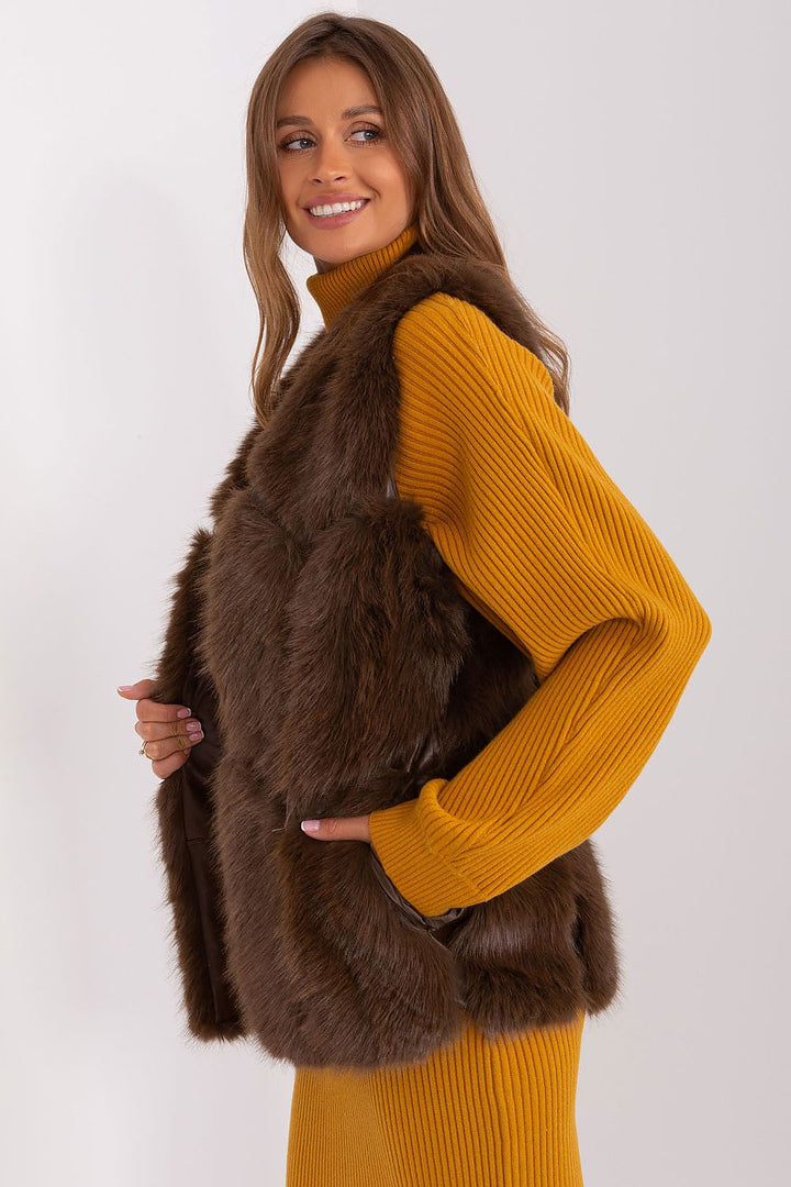 Faux Fur Vest Jacket Dark Brown