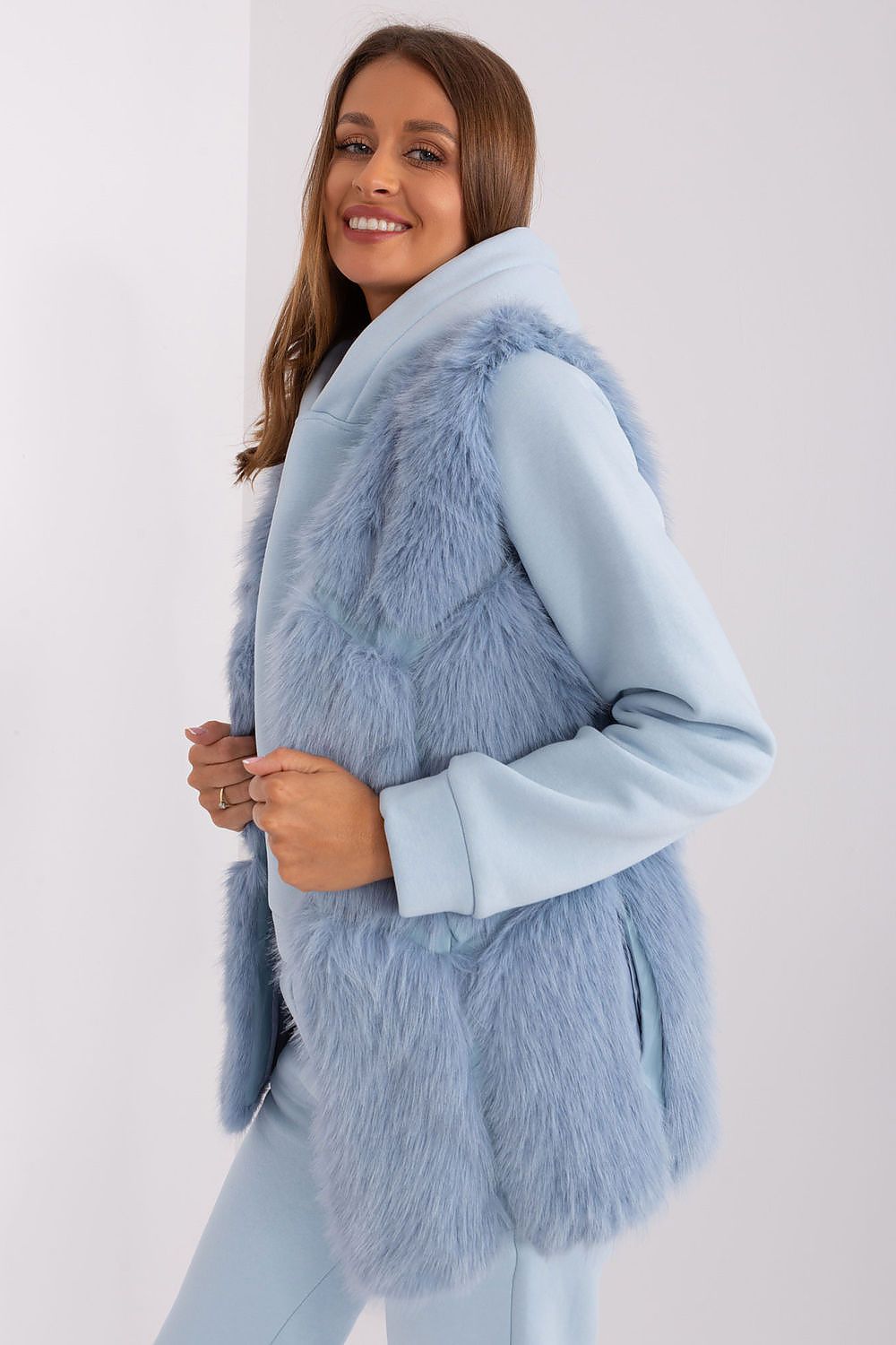 Faux Fur Vest Jacket Sky Blue