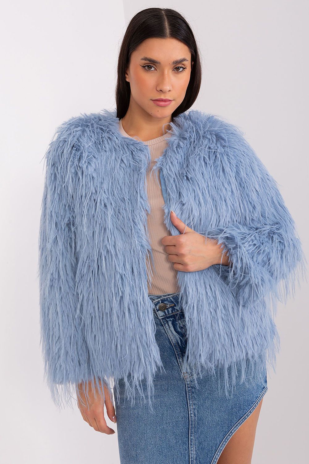 Fur Trim Jacket Sky Blue