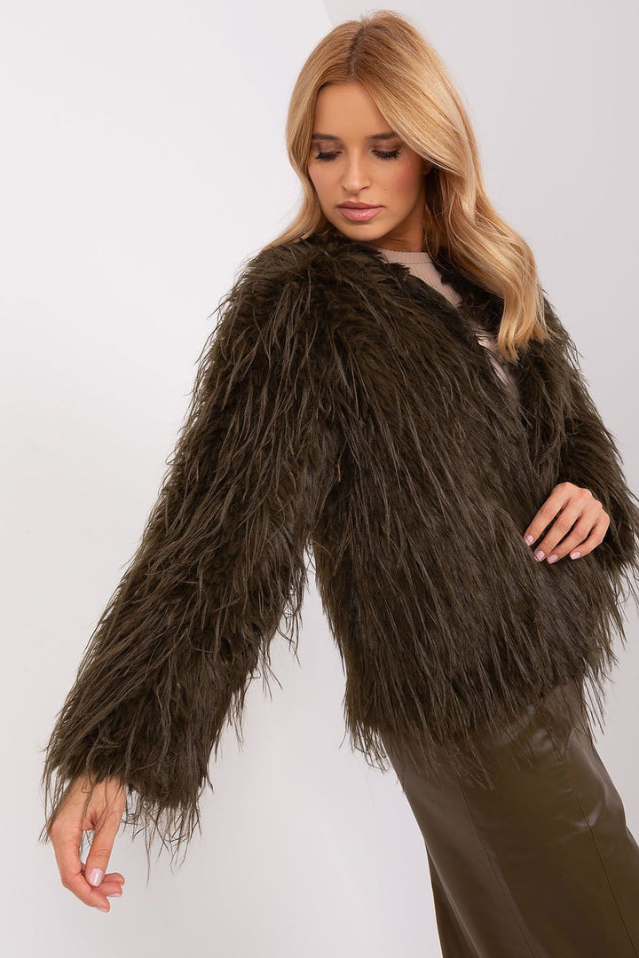 Fur Trim Jacket Dark Green