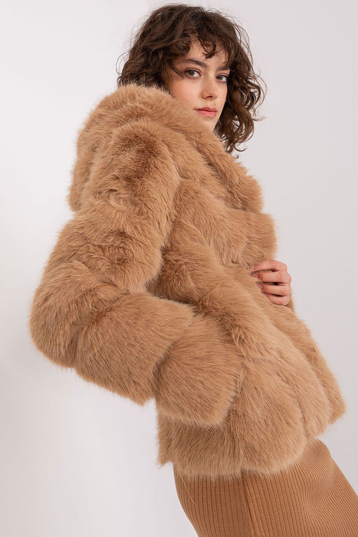 Hooded Jacket Faux Fur Light Brown