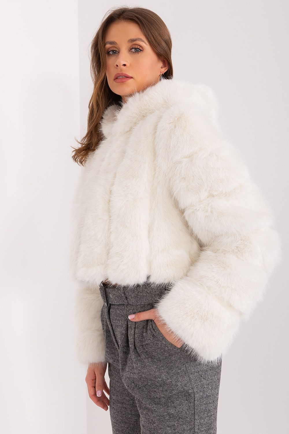 Faux Fur Hooded Jacket Off White