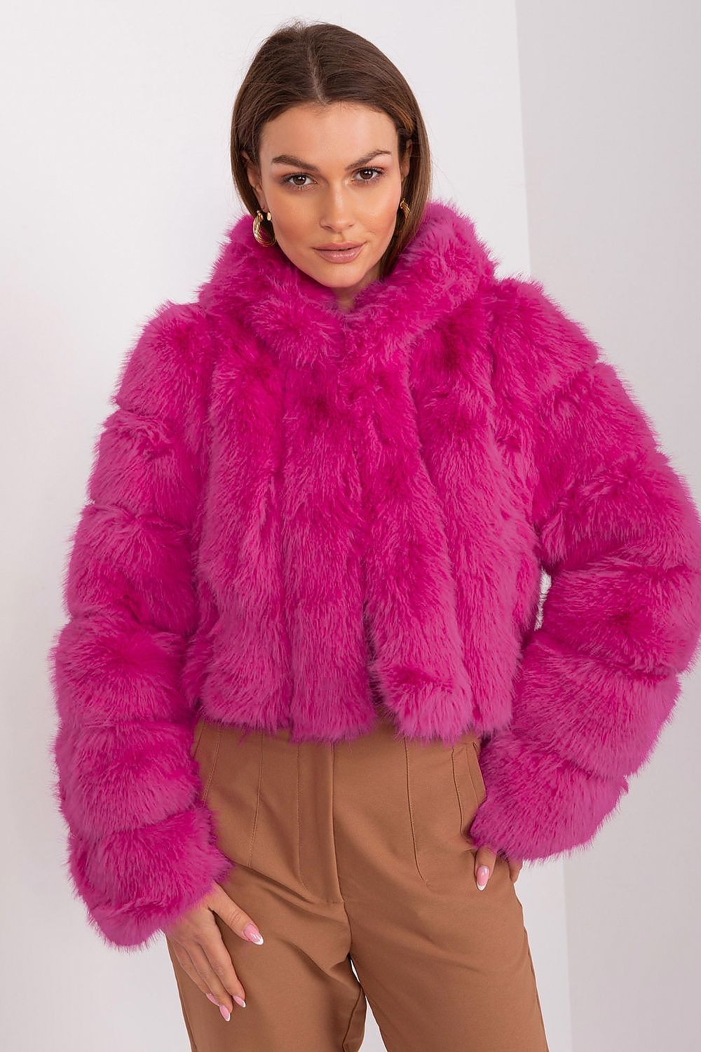 Faux Fur Hooded Jacket Fuchsia