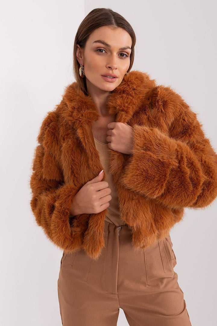 Faux Fur Hooded Jacket Brown Fox