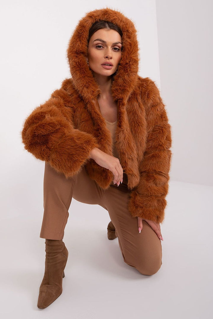 Faux Fur Hooded Jacket Brown Fox