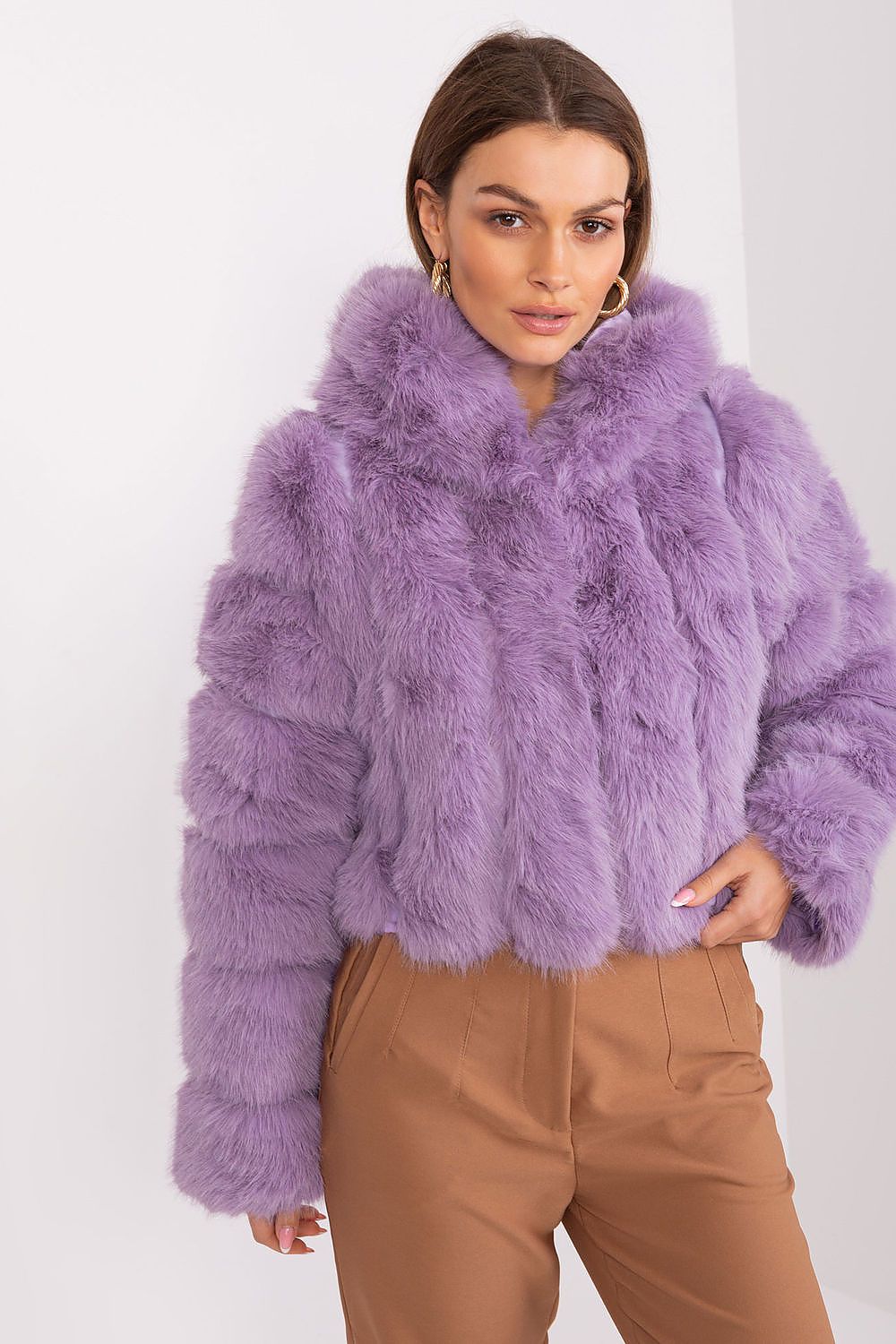 Faux Fur Hooded Jacket Violet