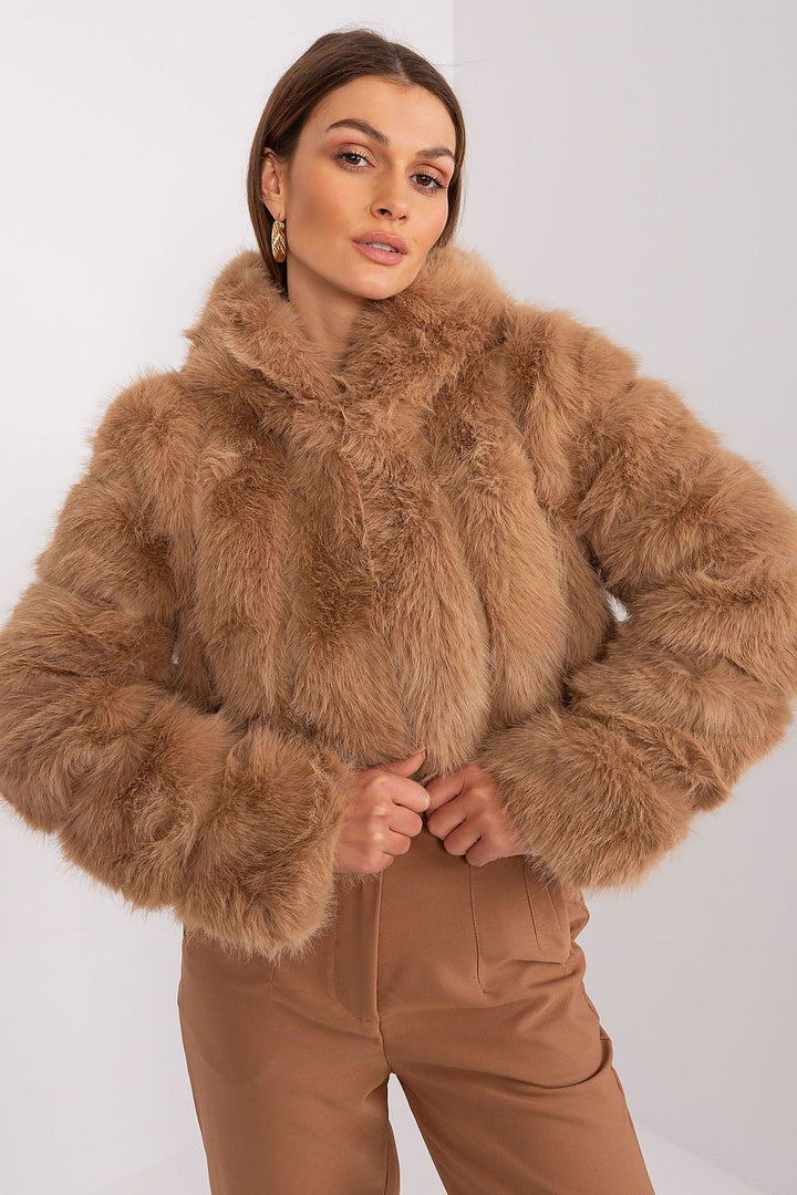 Faux Fur Hooded Jacket Brown Teddy