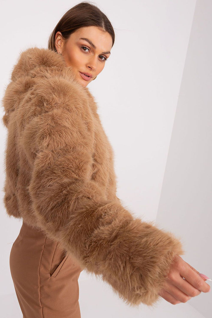 Faux Fur Hooded Jacket Brown Teddy