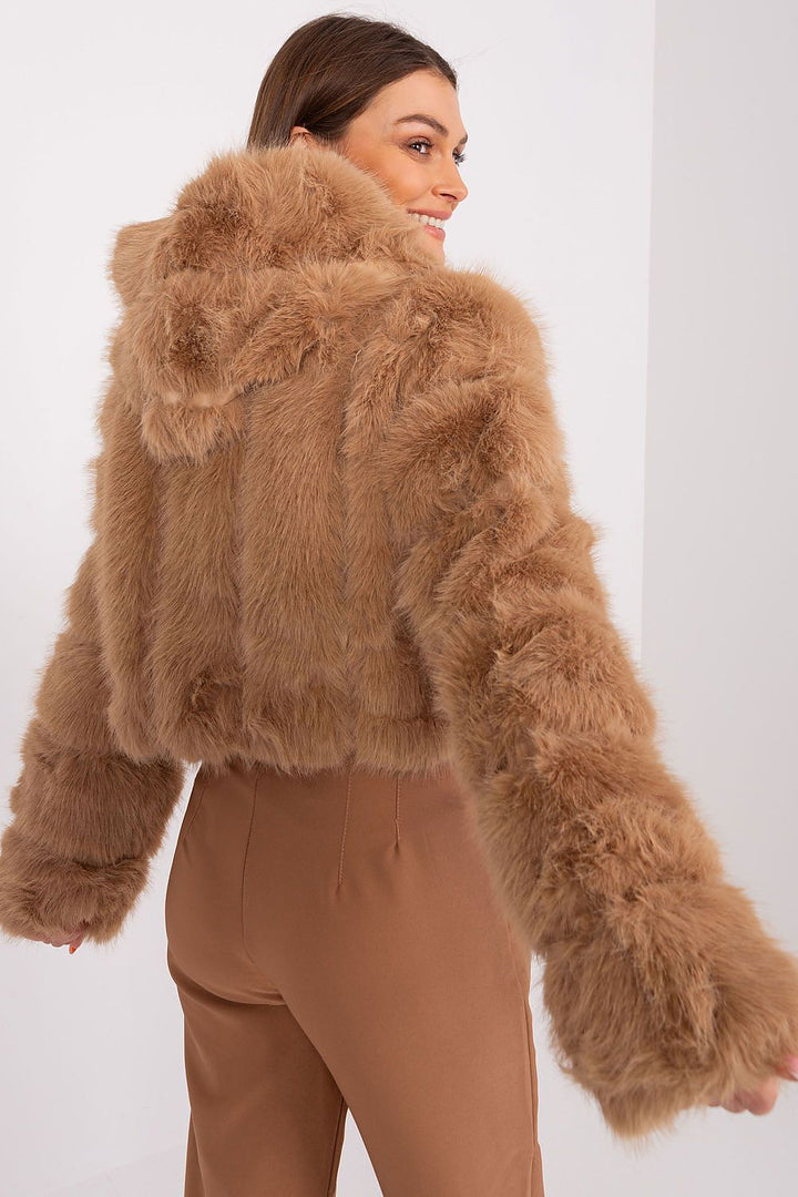 Faux Fur Hooded Jacket Brown Teddy