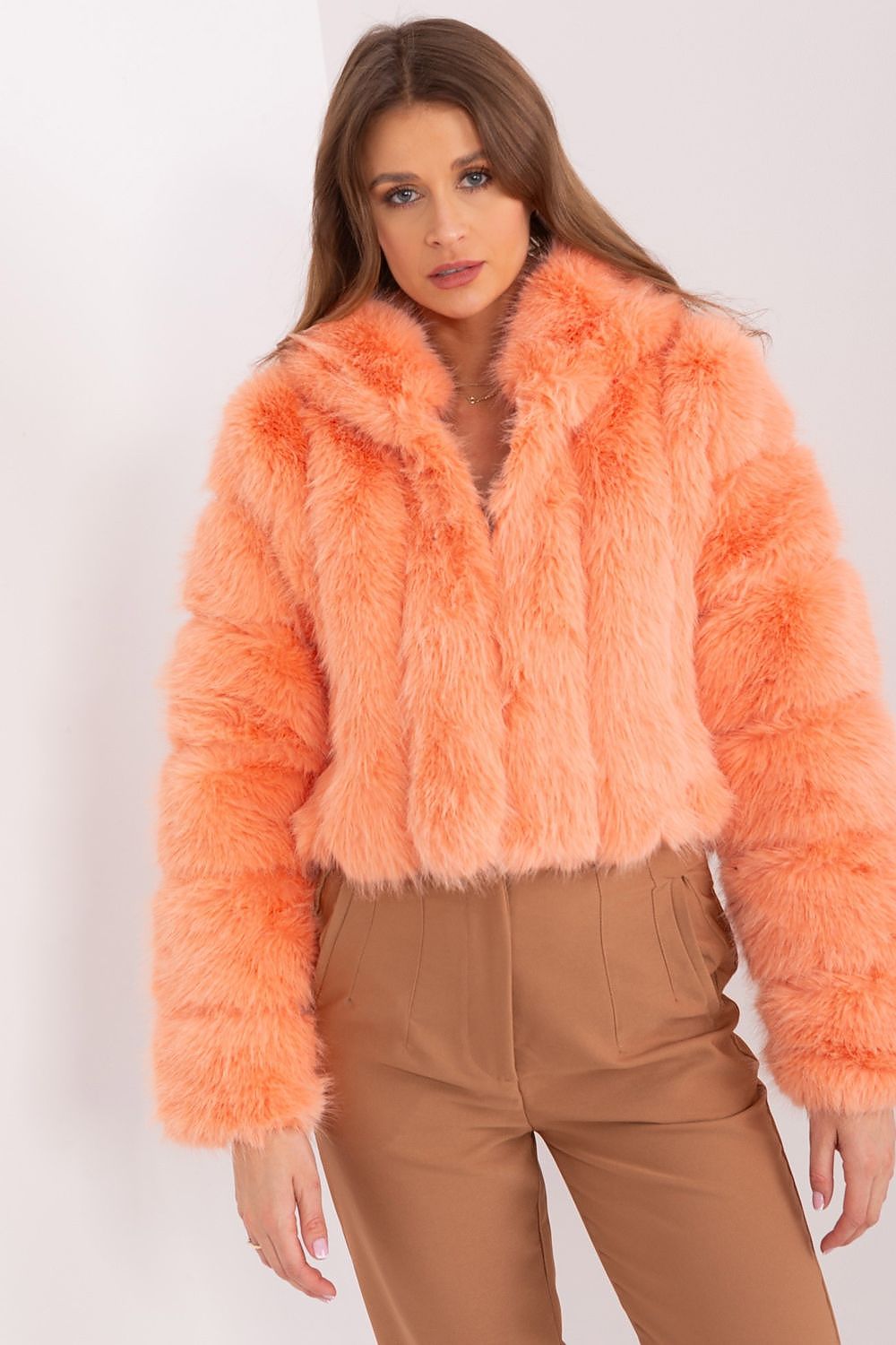 Faux Fur Hooded Jacket Orange