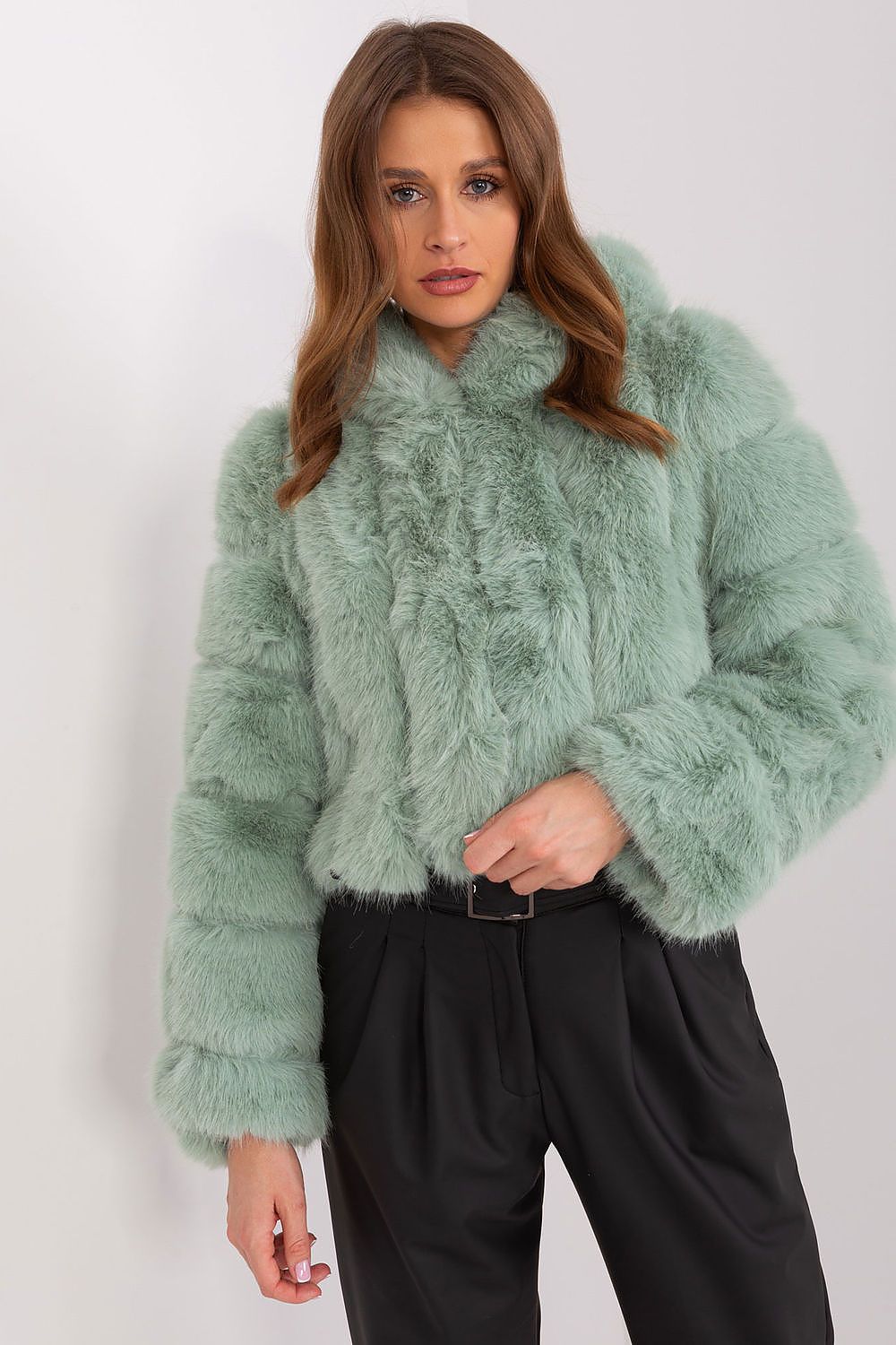 Faux Fur Hooded Jacket Light Green