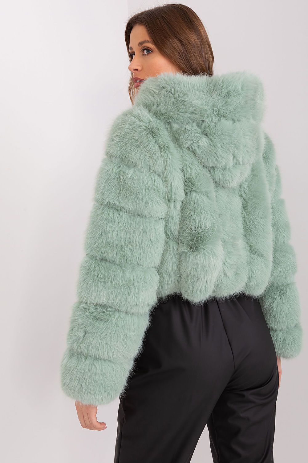 Faux Fur Hooded Jacket Light Green