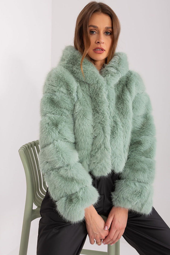 Faux Fur Hooded Jacket Light Green