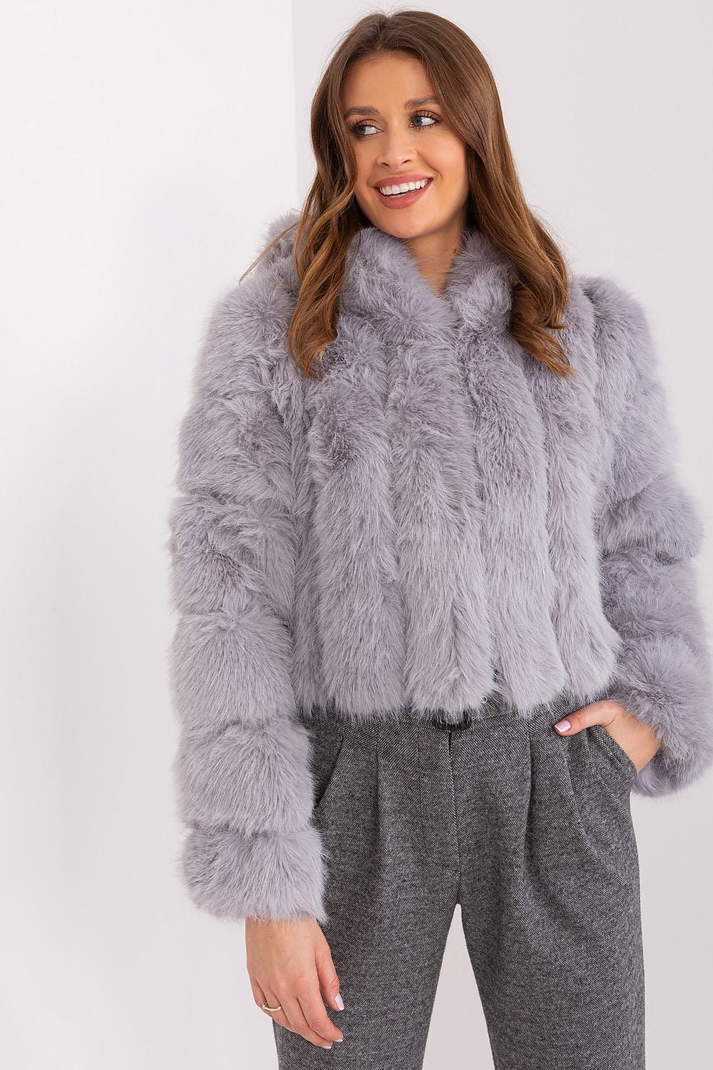 Faux Fur Hooded Jacket Gray