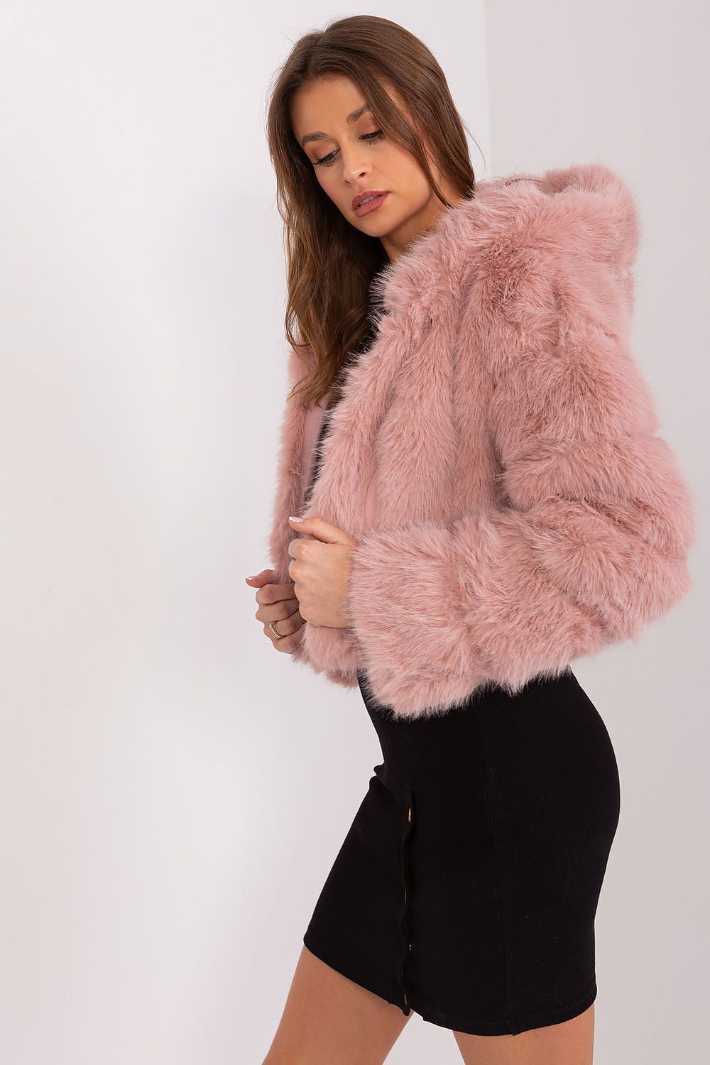 Faux Fur Hooded Jacket Blush Pink