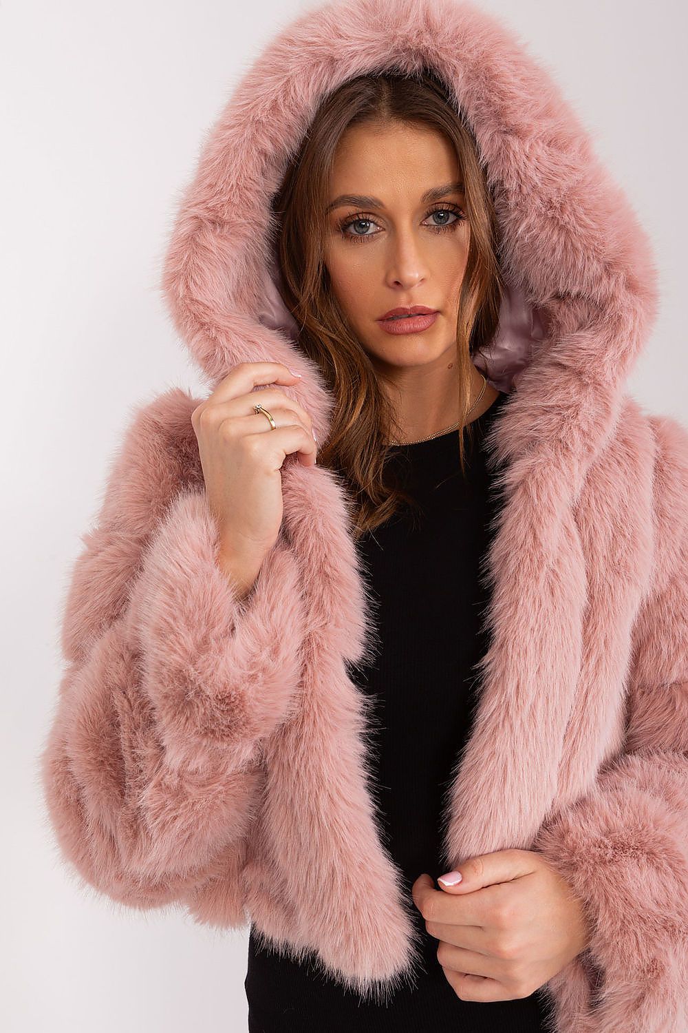 Faux Fur Hooded Jacket Blush Pink