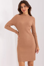 Bodycon Fit Long Sleeve Knitted Dress Taupe