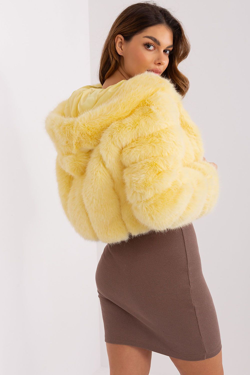 Faux Fur Hooded Jacket Yellow