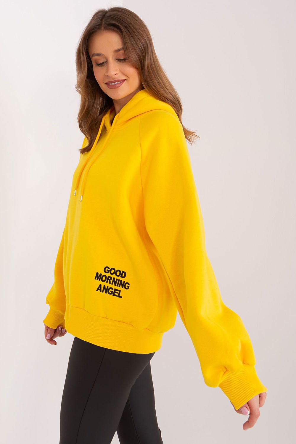 Good Morning Angel Loose Cut Hooded Sweatshirt Yellow