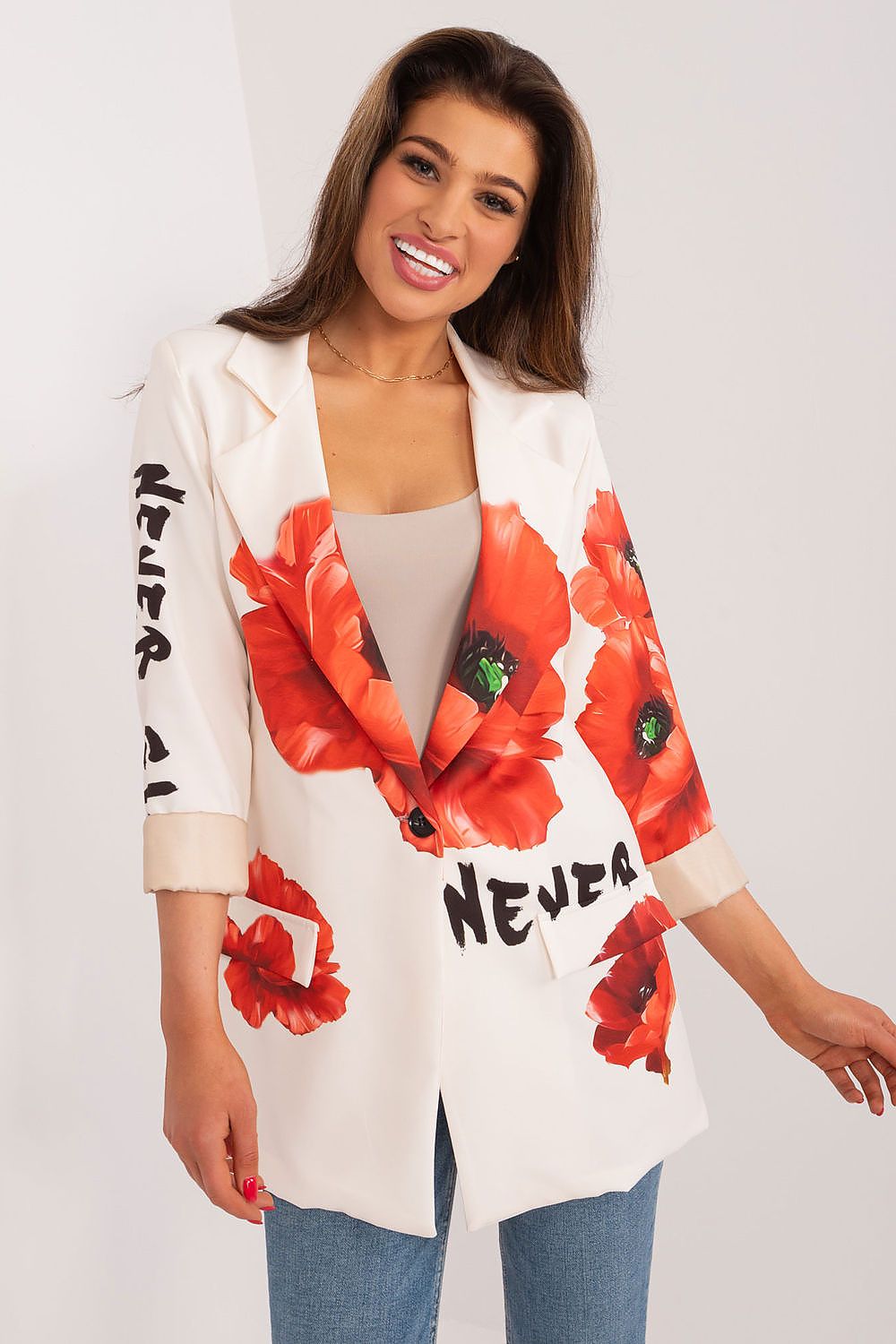 Italy Moda Blazer Never Give Up and Flower Print