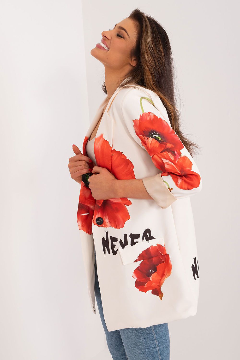 Italy Moda Blazer Never Give Up and Flower Print