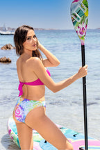 Multicolor Bottom & Pink Top Two-Piece Bikini Set