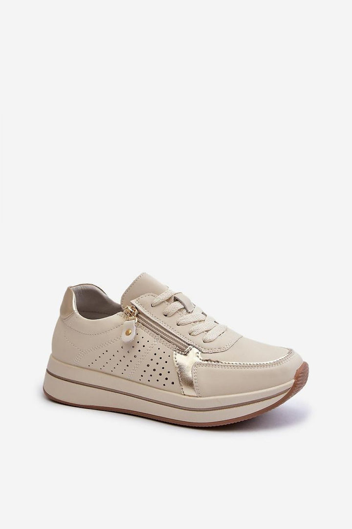 Step In Style Beige Sneakers with Side Zip