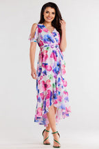 Awama Exposed Shoulder Asymetrical Dress Floral Bloom