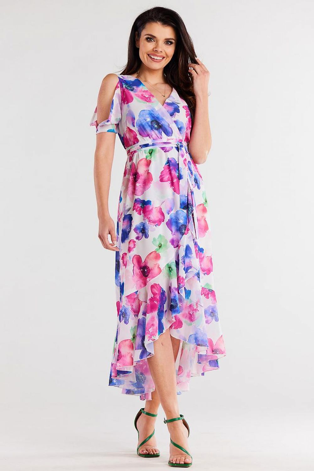 Awama Exposed Shoulder Asymetrical Dress Floral Bloom