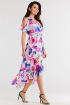 Awama Exposed Shoulder Asymetrical Dress Floral Bloom